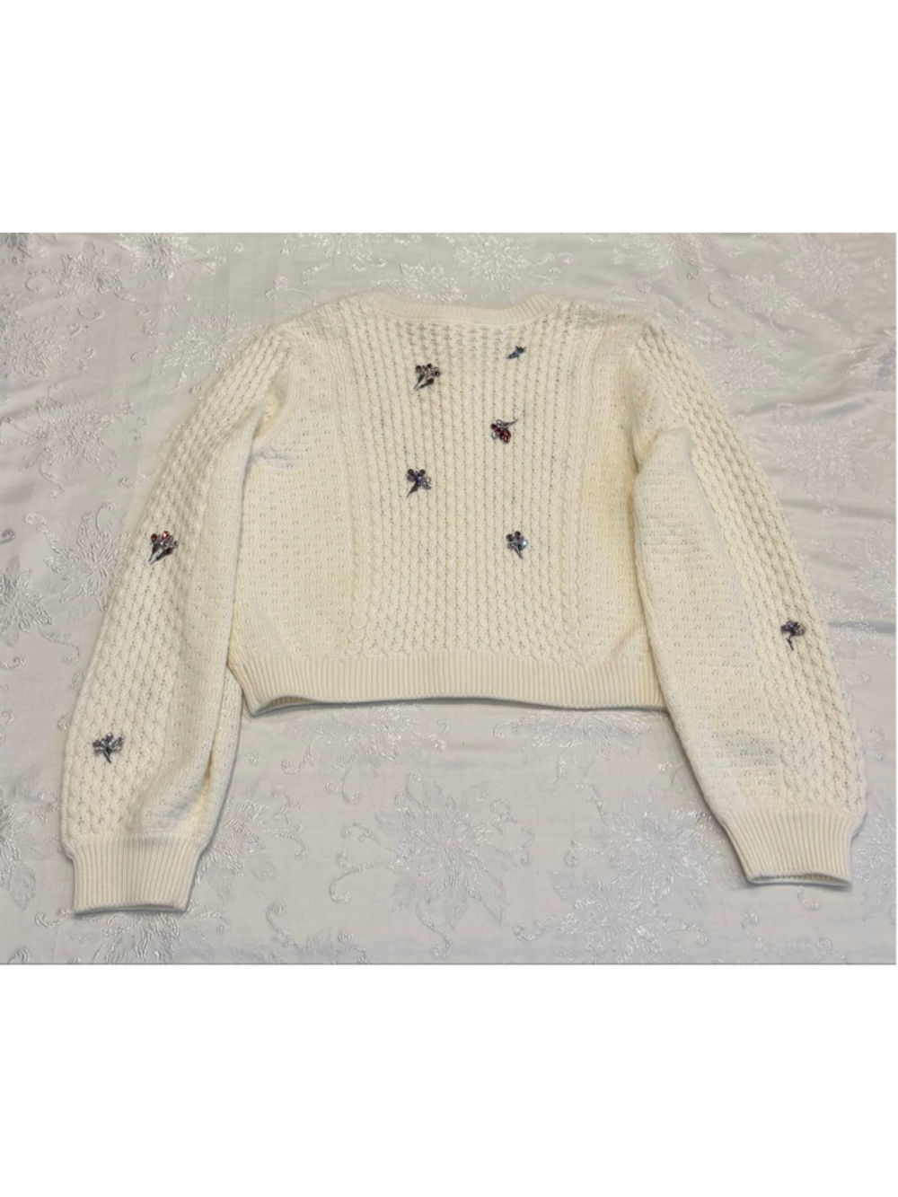 Cinq a Sept Rasa Embellished Cable Knit Cardigan Ivory Multi Size Large NWT - Picture 8 of 8